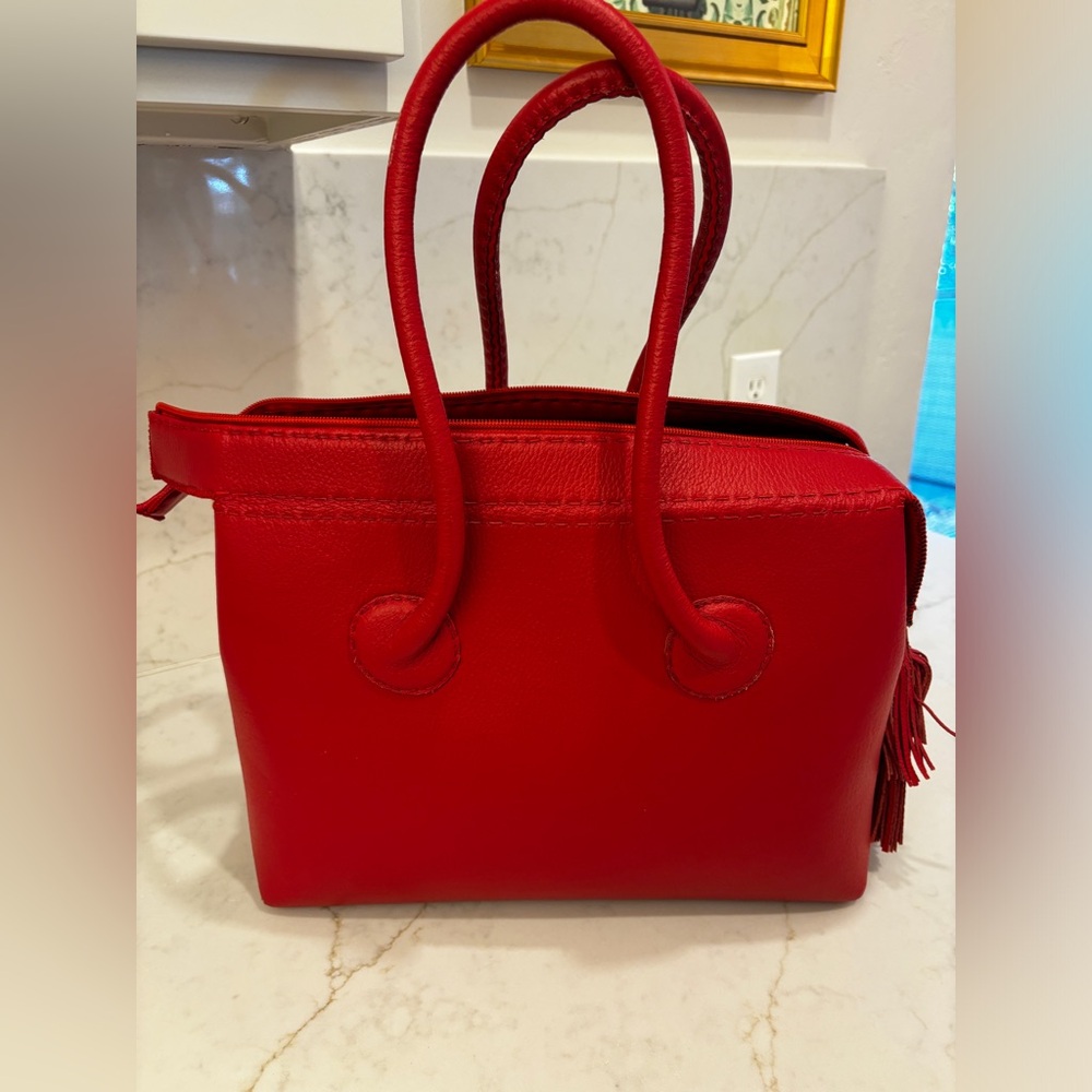 Custom, handmade red leather bag from Morocco